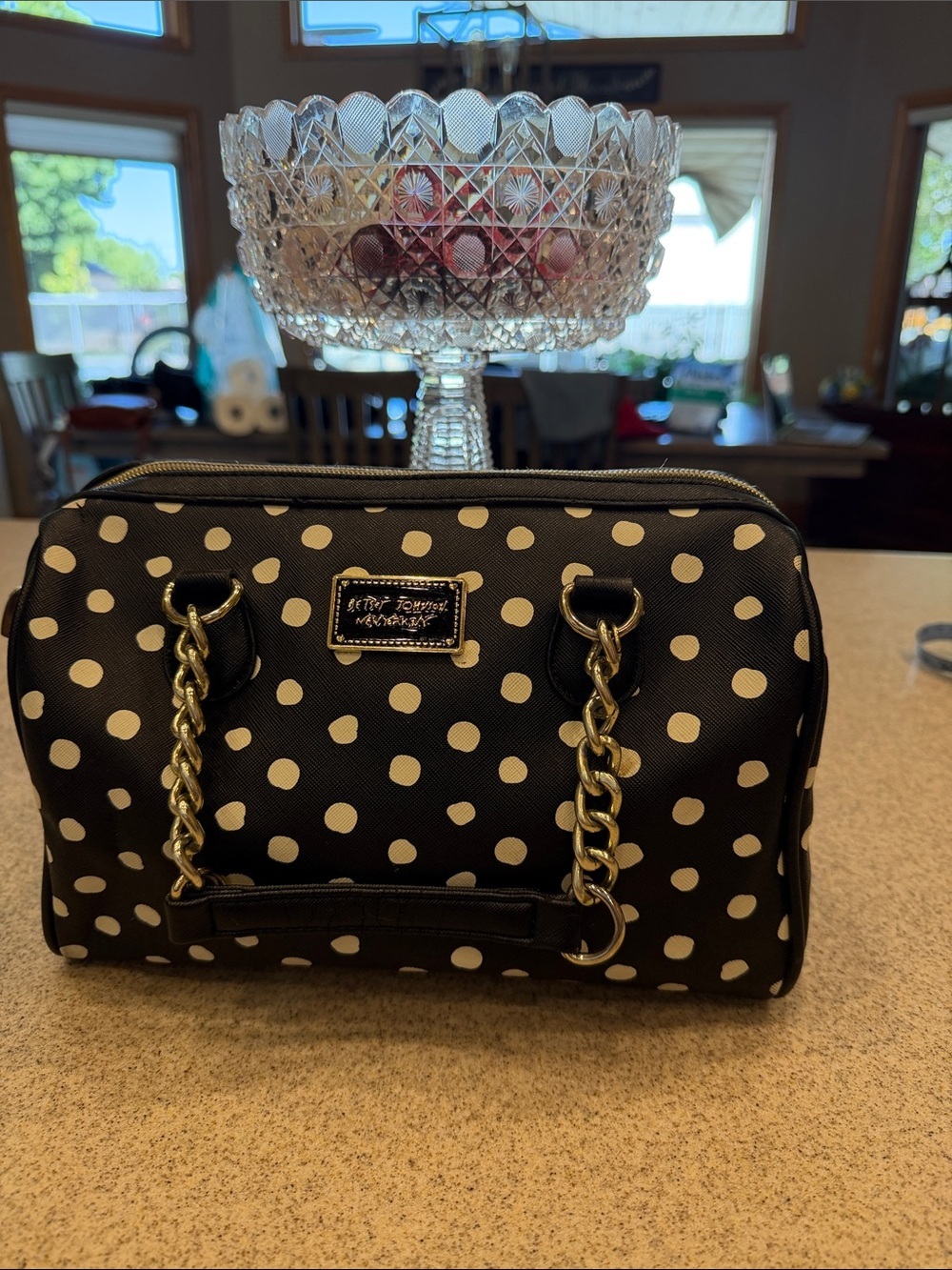 Betsey Johnson New York, N.Y light gold Polka Dot Bag with Chain Handles